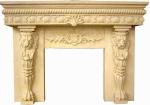 Beige marble fireplace mantel