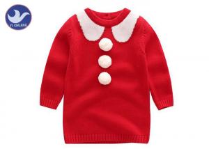 Wholesale Jaquard Collar Girls Knitted Dress , Girls Red Jumper Dress With Fluffy Ball Decoration from china suppliers