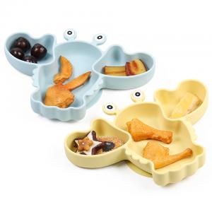 China Crab Silicone Baby Feeding Set Suction Bowls And Plates Blue Yellow on sale