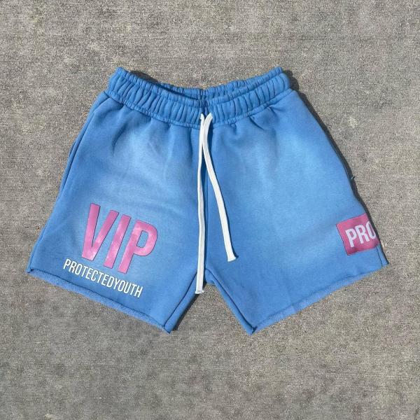 Custom Puff Print Logo Acid Wash Shorts Cotton Fleece Zipper Pockets Sweat