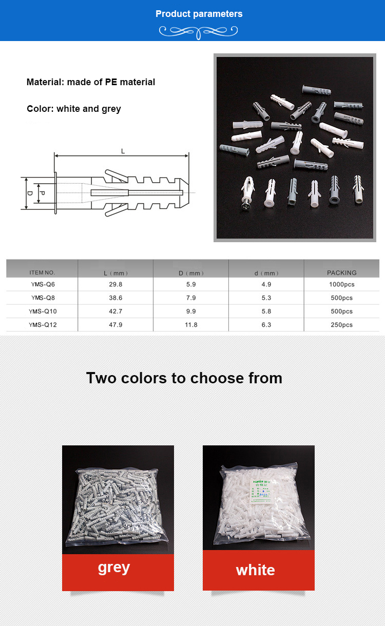 Excellent High quality made in china 5*25 Screws Expansion Wall Plug made of PE material expansion pipe