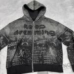 Full Print Vintage Distressed Applique Embroidery Hoodie 800 grams Fabric Weight