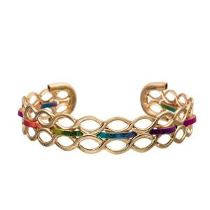 Wholesale Inspirational Rainbow Leather Bracelet With Twisted Style Metal Open Cuff from china suppliers