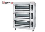 Commercial Bakery Shop 20~400°C Stainless Steel Gas Three Deck Six Trays Bread