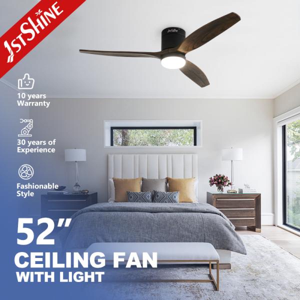 Wooden Blades Flush Mount Ceiling Fan With Light and 5-Speed Wind Controlled by