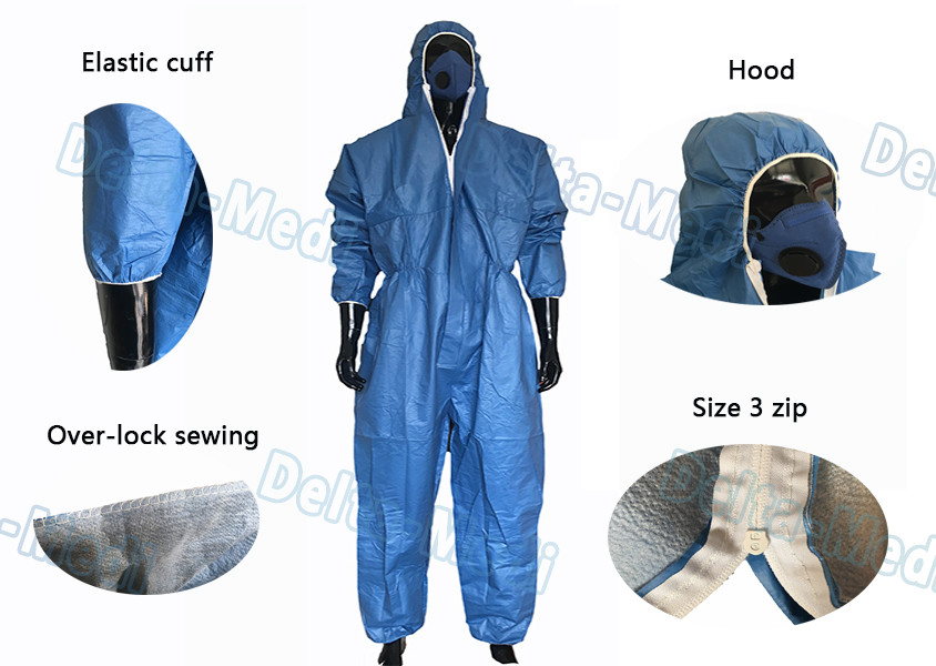 Blue SP Paint Disposable Hooded Coveralls ETO Sterilization