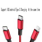 3 Ports In 1 1.2m Mobile Phone Cables Alumunium Alloy Fiber 2A Fast Charging