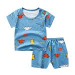 Summer Kids Pajama Set Plain Animal Short Sleeve Tee And Shorts