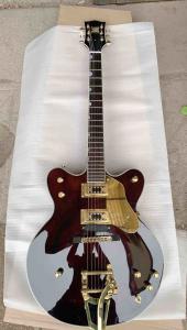 Wholesale Manufacturer custom made hot semi hollow jazz electric guitar gold hardware in Wine Brown color Free Shipping from china suppliers