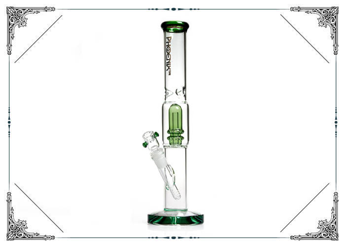 Showerhead Perc Smoking Glass Water Pipe Phoenix Star Straight Tube Green Blue Bong