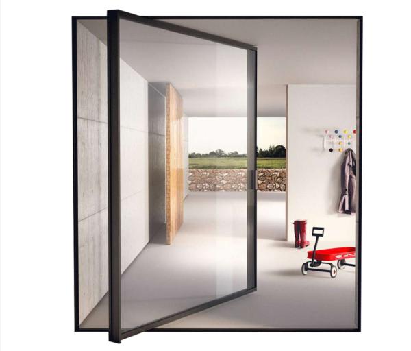 Modern Aluminium Pivot Entry Doors Black Internal Glass Thermal Break AS2047
