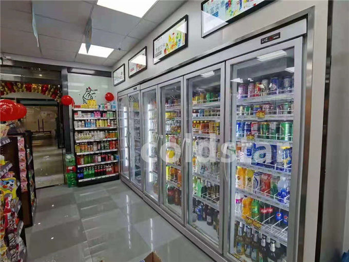 Convenience Store Glass Door Upright Display Fridge Cooler For Beverage Drink Beer