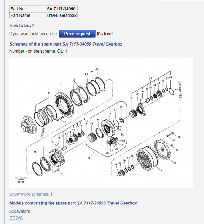 SA7117-34050 14528735 Travel Gearbox For Excavator EC240 EC240B