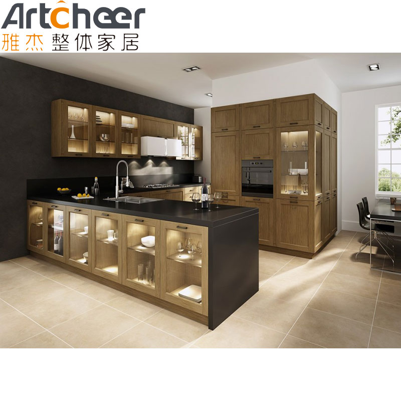 Customized Color LED Cabinet Italian Style Home Kitchen Cabinet with Classical Design