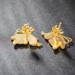 Women Fashion Blue Enamel Sterling Silver Stud Earrings with 18K Gold Plated