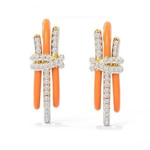 Wholesale 2024 Fashion Brazilian Enigma Silver Earrings with Orange Epoxy and White CZ Jewelry Accessorie from china suppliers