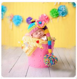 China colorful long tail baby hat cap cotton Baby Photography Prop Crochet Hats beanie set on sale