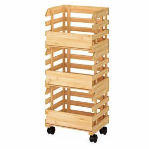 Wholesale Sustainable 3 Tier Bamboo Basket Stand With Wheels For Vegetable Fruit from china suppliers