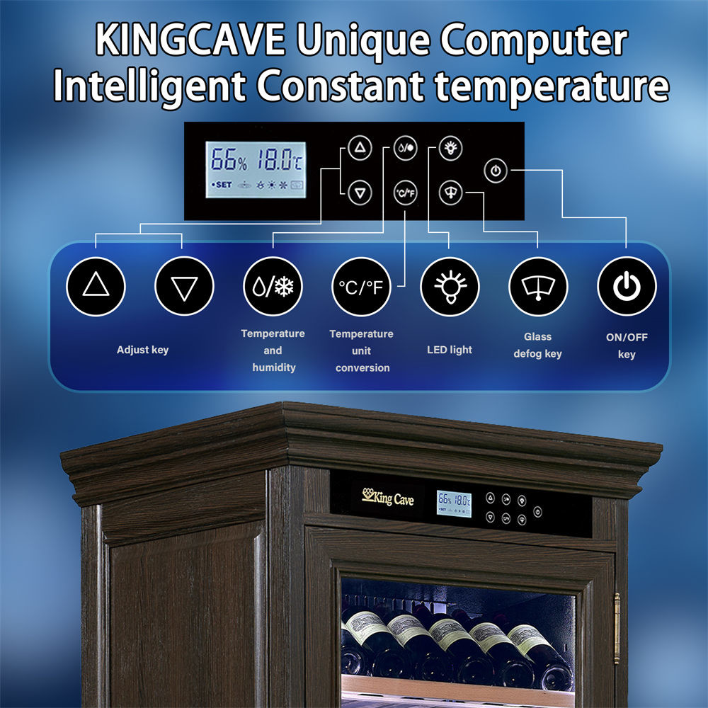 Freestanding Dark Brown Wooden Frame Wine Cooler Cabinet With Locker