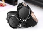 Matte Black Men Quartz Dress Watch With Black Genuine Leather Strap Band