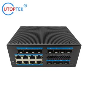 Wholesale L3 10G Network management industrial POE switch 4 *10G SFP+ ports+8 gigabit RJ45 ports+8 gigabit Fiber ports DIN rail from china suppliers