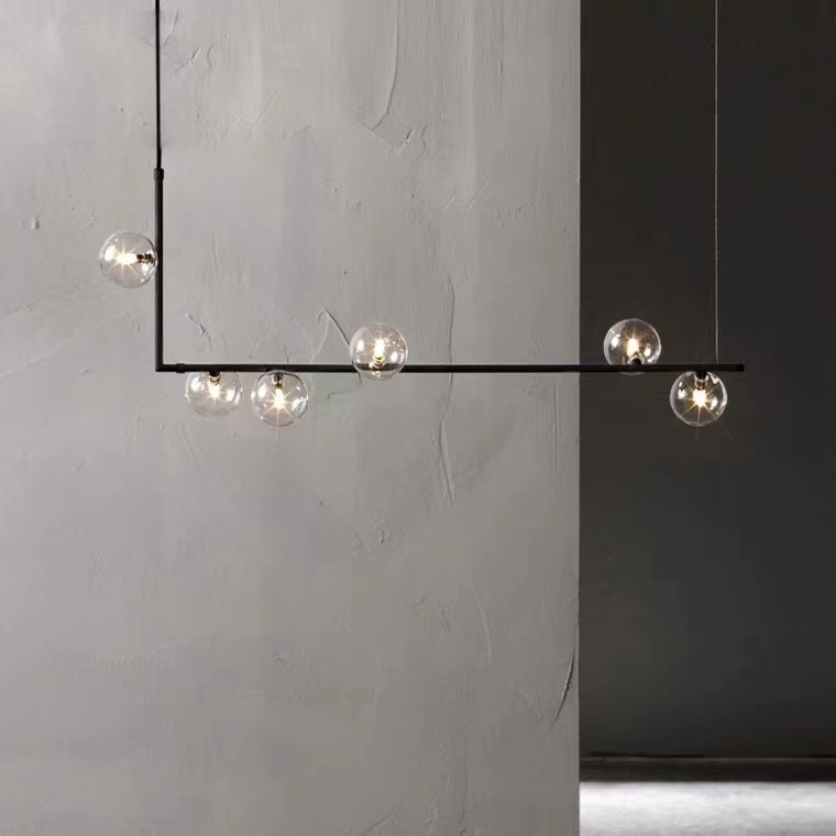 Nordic Long Modern Glass RestaurantChandelier Pendant Brass Iron Lamp