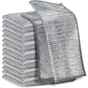 Wholesale KILINE Multipurpose Kitchen Supplies Microfiber Wire Dishcloth Non Scratch Layer Double Sided Silver Cleaning Cloths from china suppliers