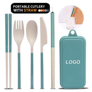 Wholesale Portable 5-PC Green Wheat Straw Fibre Cutlery Set Versatile Biodegradable Diningware Accessories Sustainable And Suitable For Hot And Cold Meals from china suppliers