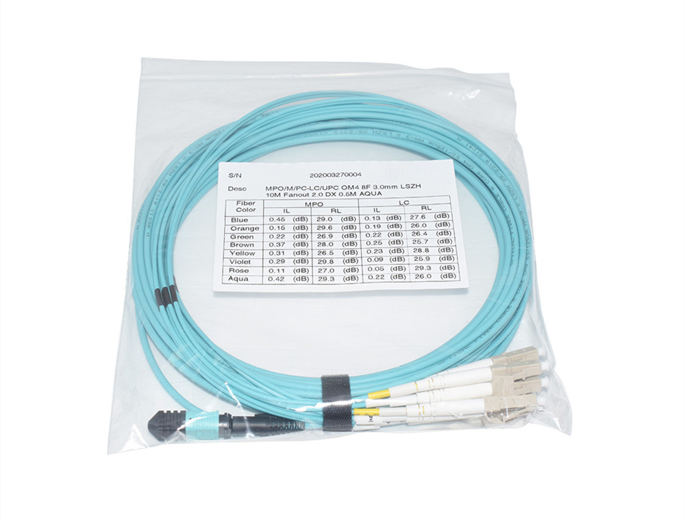 8 Core Female MPO MTP Patch Cord 4x LC Duplex Breakout OM3 Multimode