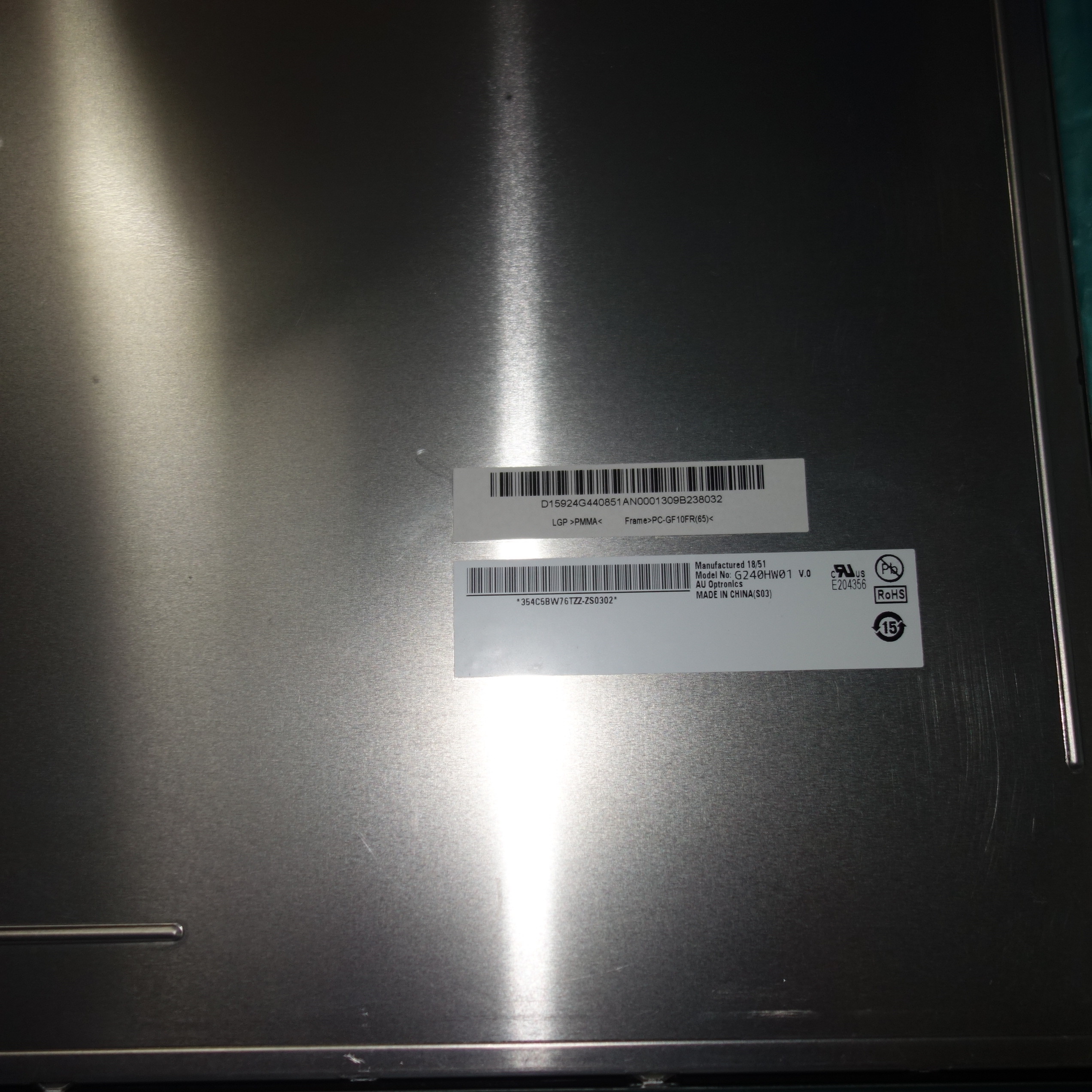 Vertical Stripe G240HW01 V0 Industrial 27" LCM AUO LCD Panel