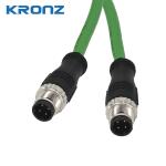 M12 Connector 8 Pin Dual Shield PVC Blueish Green Lan Cable 4 X 2 X 26AWG OD=6.2