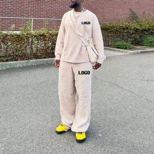 Wholesale Clothing Manufacturers Jogger Set Winter Mohair Warm Sweatshirt and Baggy Stacked Sweatpants Set Tracksuits for Men Custom Logo from china suppliers