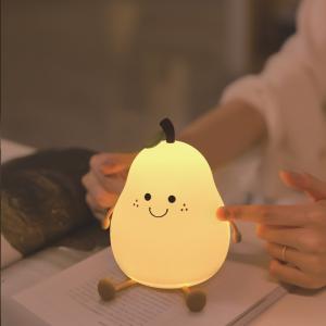 Wholesale LED Pear Fruit Silicone Night Light 7 Colors Dimming Touch USB Rechargeable Cartoon Bedside Lamp Bedroom Decor Cute Kid Gift from china suppliers