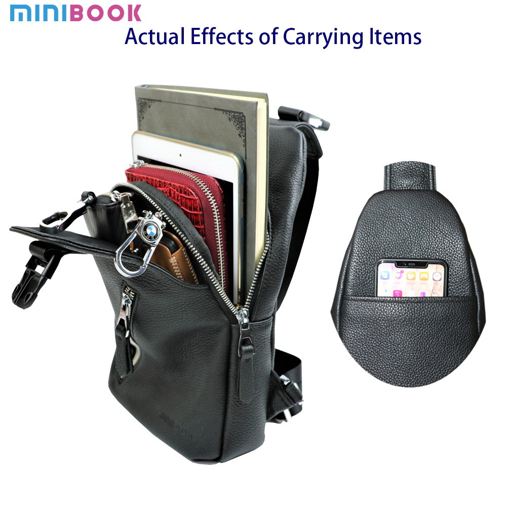 Big Men's Waist Bag Genuine Leather Sling Crossbody with Rhinestones and Zipper Closure