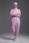 Anti Static ESD coverall connect with hood pink color coductive fiber sterilizat