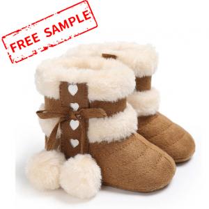 China Free sample cotton fluff ball rubber sole anti-slip indoor booties 0-2 years boy and girl baby boots on sale
