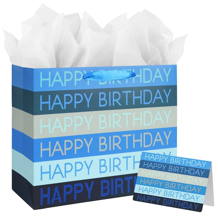 CMYK 4 Color Offset Printing Happy Birthday Gift Shopping Paper Bag with Custom Logo