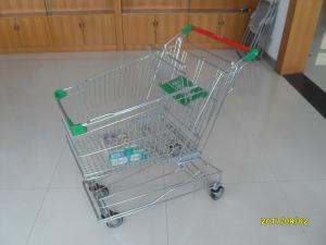 Wholesale Asian Type125L Wire Shopping Trolley With 4 Swivel Escalator Casters And Green Baby Seat from china suppliers