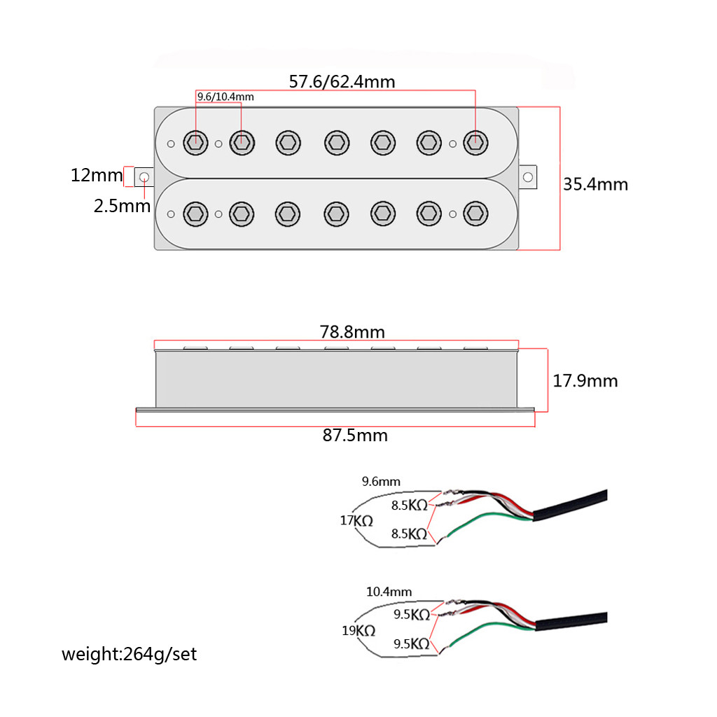 7 Strings Humbucker Pickup Double Coil Pickup Set Alnico V Hex Nut Adjustable Pole Pieces Electric Guitar