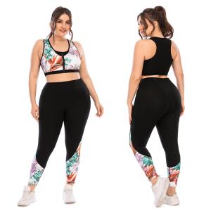 Wholesale Printing Front Zip Gym Plus Size Two Piece Workout Sets Sleeveless Nylon Spandex from china suppliers