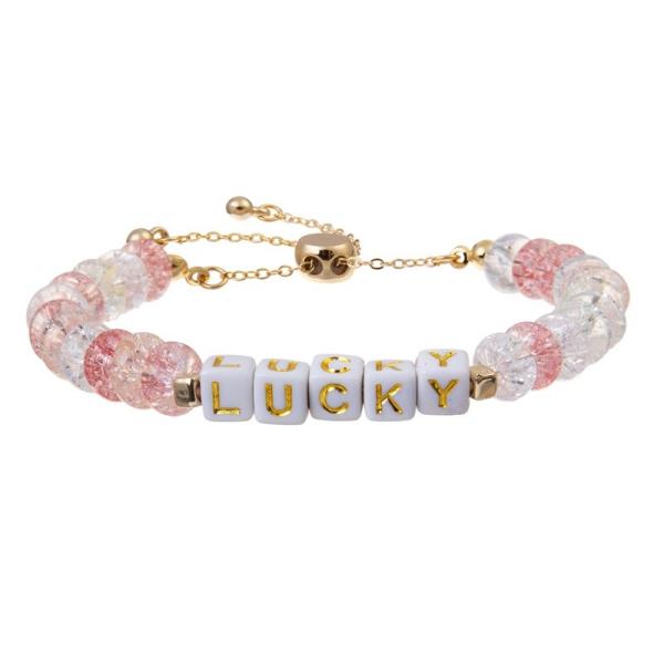Customize Square Gold Letter Beads Adjustable Bracelet With Cracked Crystal