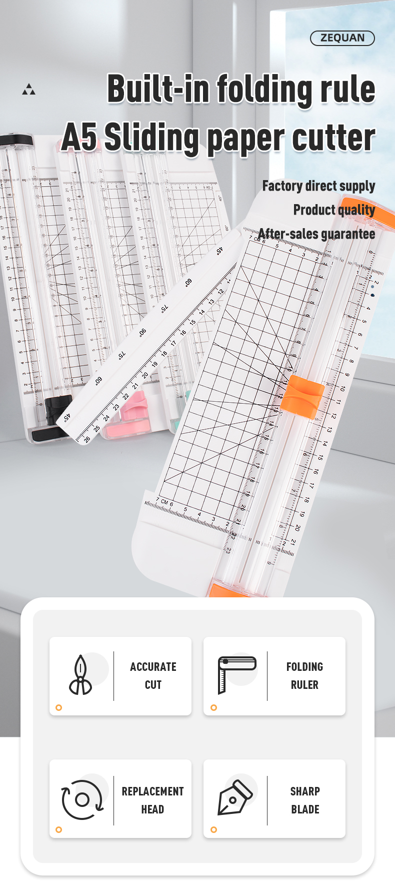 Portable Plastic A5 Paper Cutter ZEQUAN Multifunctional Trimmer with Manual Operation