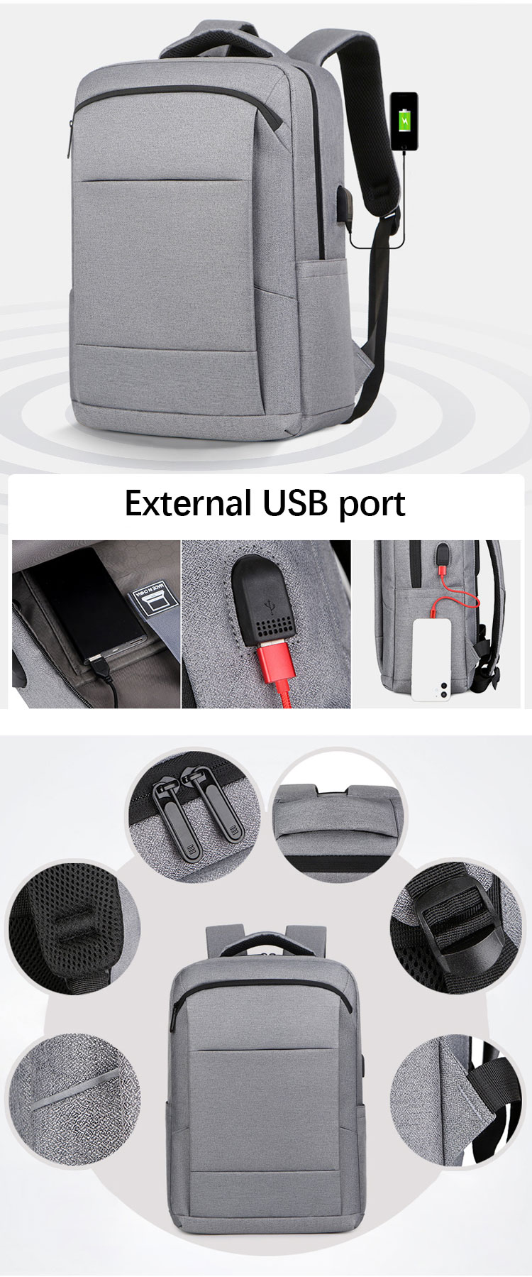 Usb Charging Men Smart Business Backpack Waterproof Anti Theft Laptop Backpack OEM