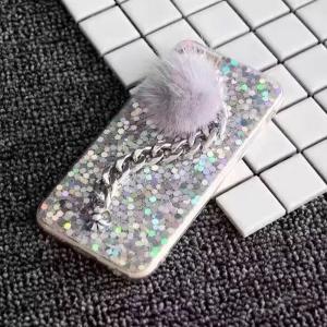 Wholesale Soft TPU Flashing Sequins Metal Chain Bracelet Small Hairball Cell Phone Case Back Cover For iPhone 7 6s Plus from china suppliers