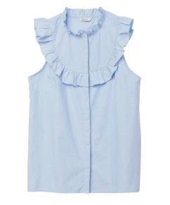 Polyester Ruffled Collar Pool Blue Women Sleeveless Shirts