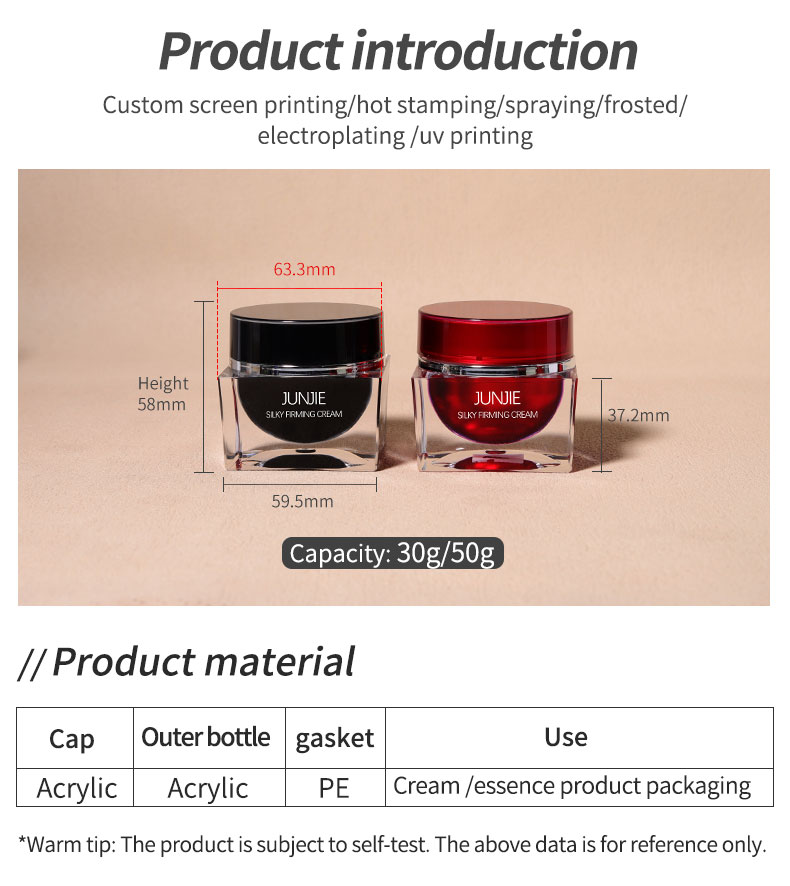 Collar Material Acrylic Cap Material Plastic 30g 50g Cream Jar for Cosmetic Storage Container