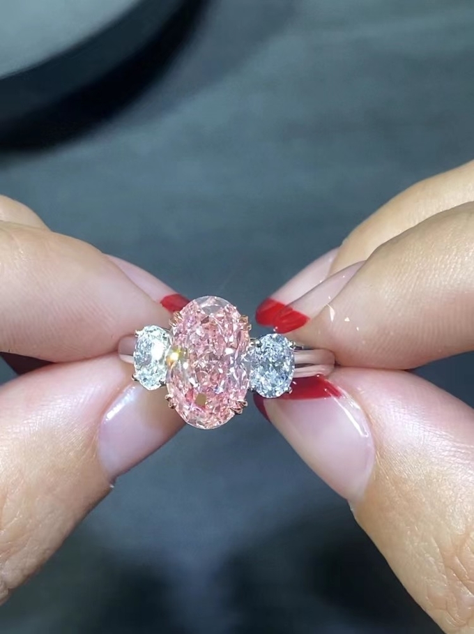 3.52ct Lab Diamond Jewelry Oval Pink Diamond Ring 10 Mohs