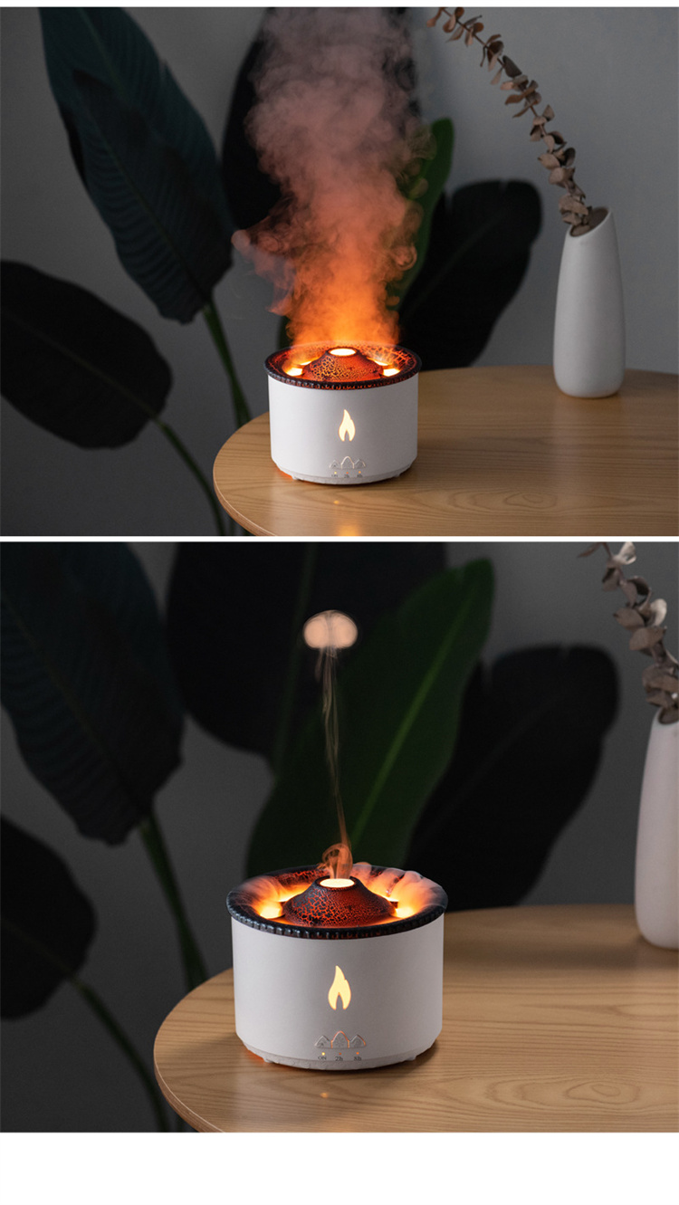 12W Power 2023 Amaz 24V Ultrasonic Volcano Vaporizer Aroma Diffuser Humidifier 3D Flame