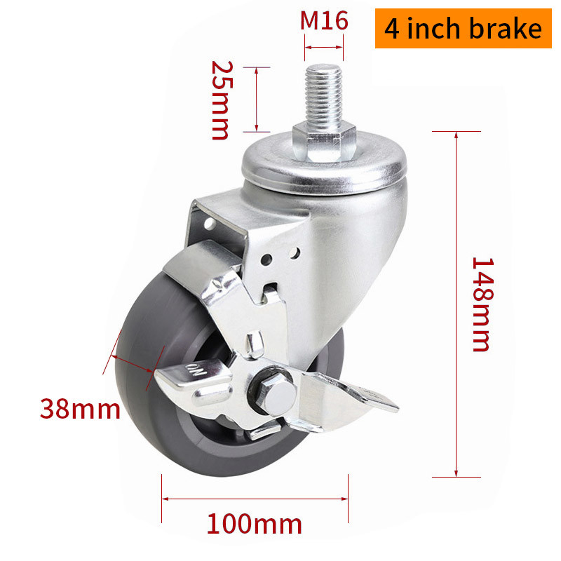EDL Medium Duty TPE Caster 4inch 200kg Threaded by Swivel and Brake type 664S-56