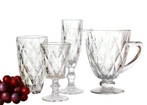 Wholesale Diamond cutting Embossed Pattern Crystal Glass Wine Goblet, Hand Pressed Vintage Glass from china suppliers
